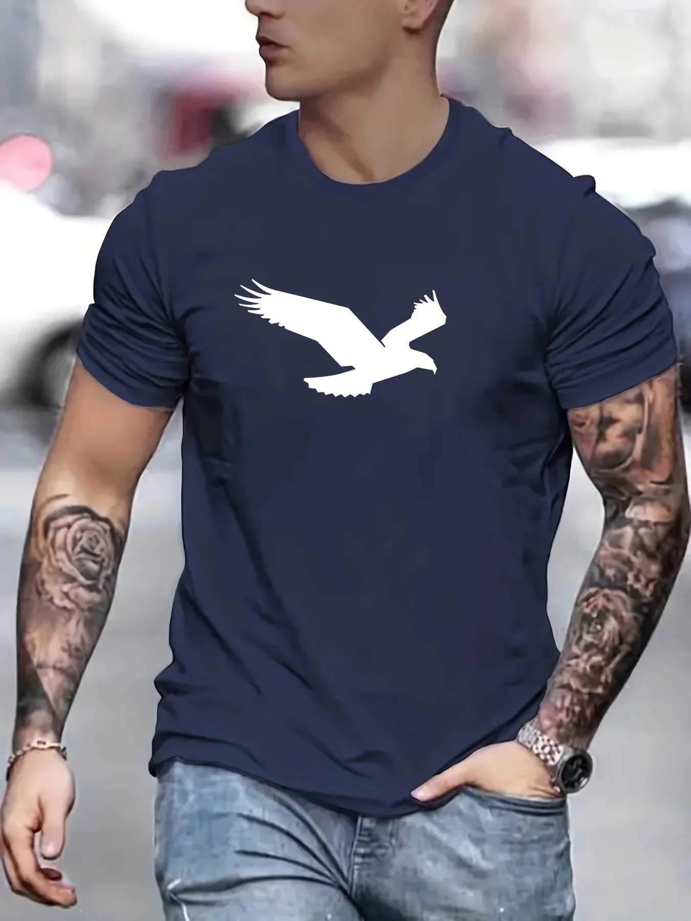 Mens Summer Loose Size 100% Cotton Eagle Pattern Printed Round Neck Short Sleeve Breathable Casual Fashion T-Shirt T-shirt Top Z250527