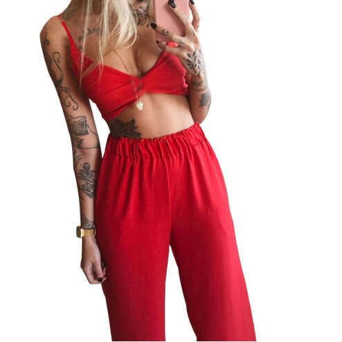 2025 Summer New Women's Printed Sexy Tube Top Loose Wide-leg Pants Two-piece Set