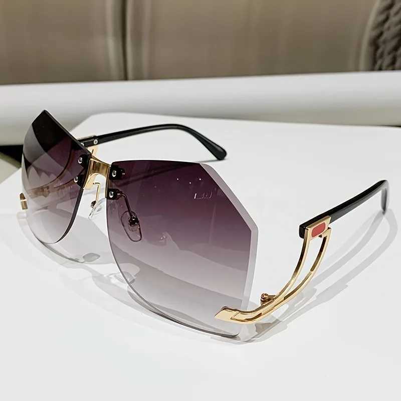 2025 New Irregular Rimless Sunglasses Women Brand Designer Alloy Frame Oversize Gradient Sun Glasses Fashion Female Clear Shades Z250527