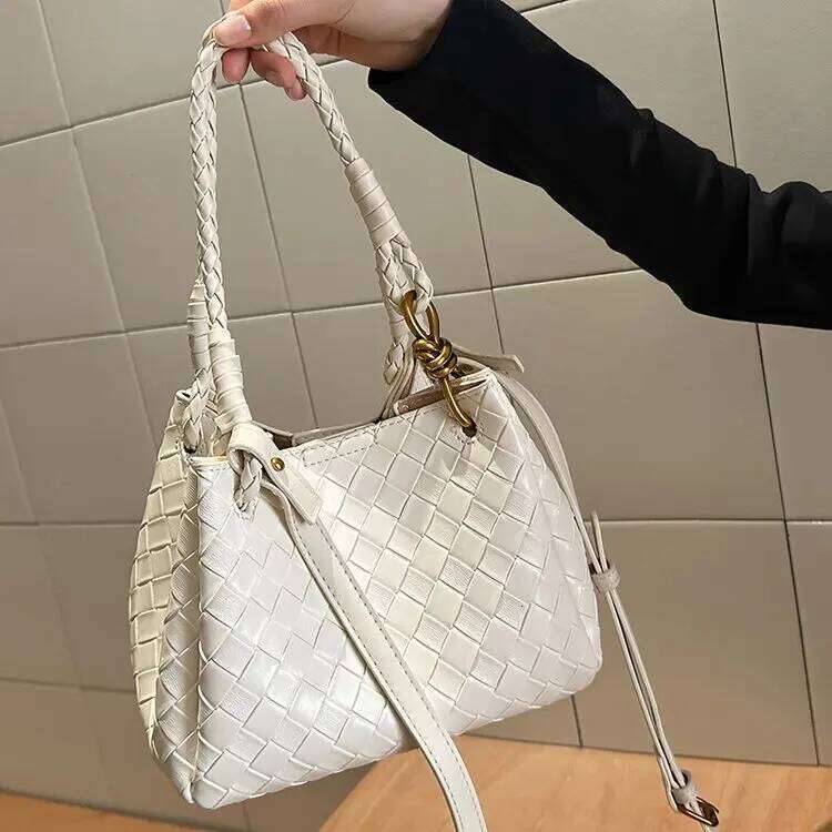 Free Shopping Women Classic Fashion Woven Emed Hobo Soft PU Leather Small Top-Handle Shoulder Bag Casual Daily Handbags