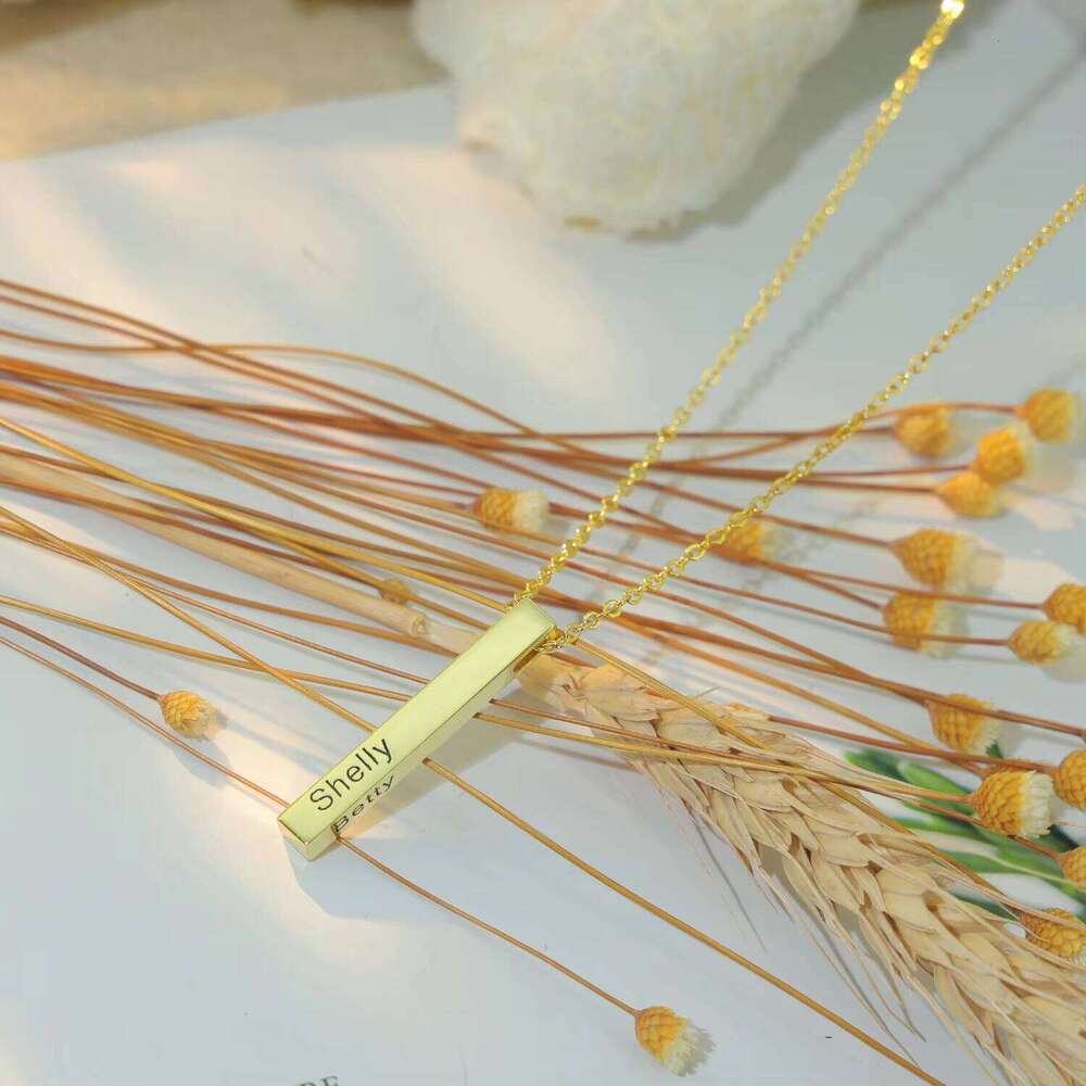 Vertical Personalized Engraved Name Fashion Jewelry Gold Plated Stainless Steel 3D Bar Necklace Wholesale