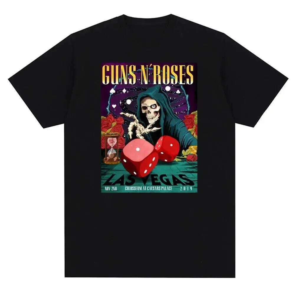 Guns N Roses graphic printed rock band retro streetwear round neck fashionable short sleeved T shirt men s and women