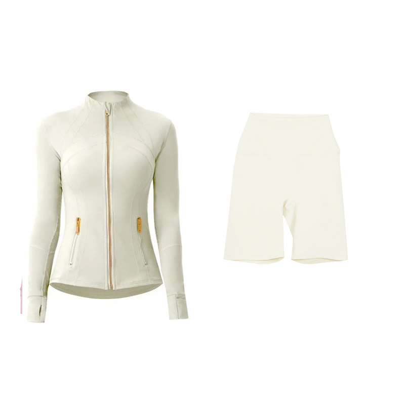 shorts and Yoga Jacket Workout Elastic Waist leggings Fiess quick dry fiess Activewear Sweatshirt Zip up jackets sets gym set