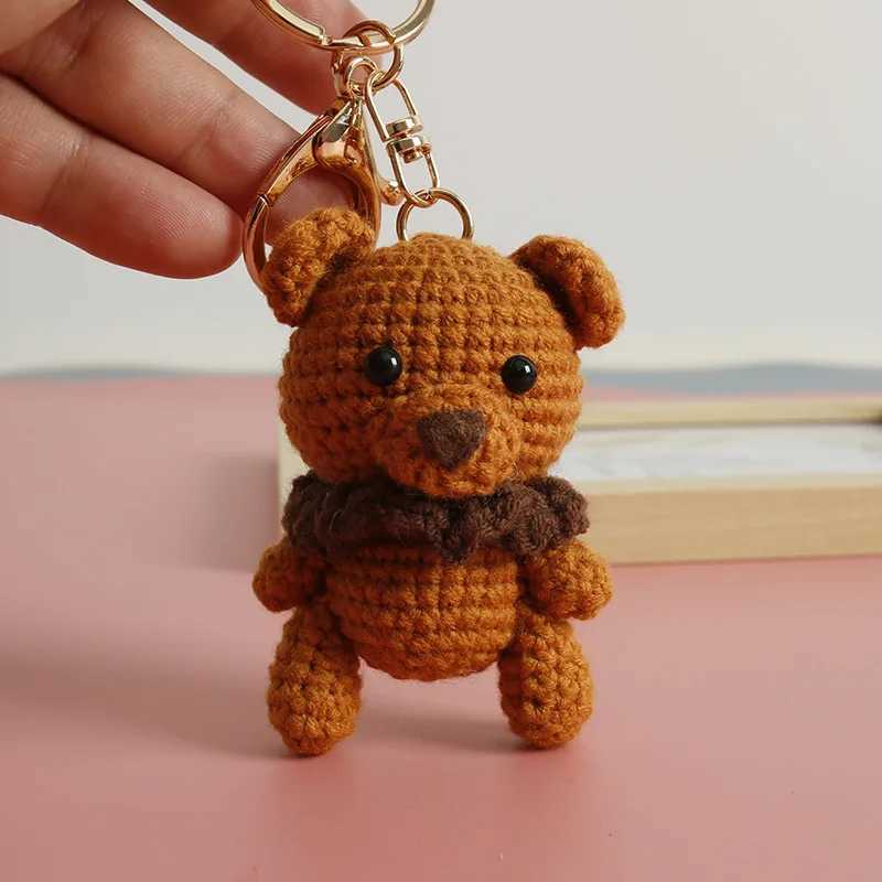 Cute Brown Bear Doll Crochet Keychain Creative Knitting Bow Knot Small Bear Keychain For Bag Pendant Knitted Doll Accessories W250526
