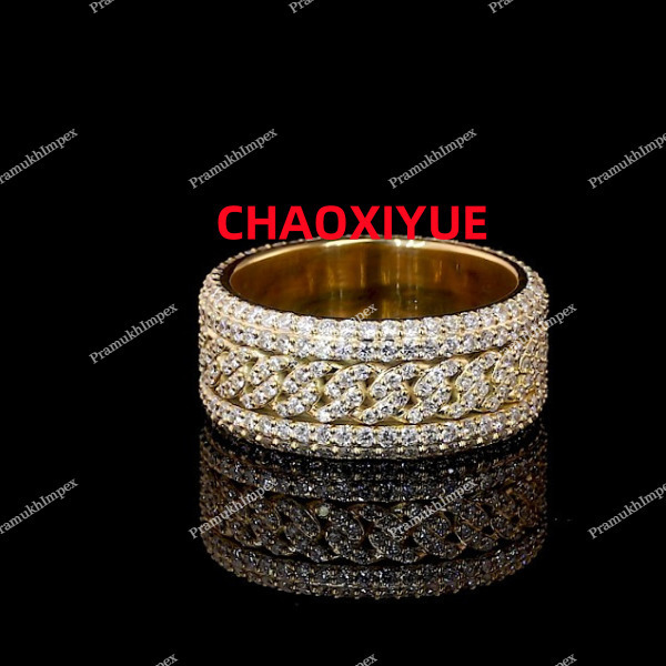 Hip hop Luxury Iced Out 5 Layers Moissanite Rings Diamonds Spinning Band Full Eternity Ring Custom Gold Plated 925 Silver Bands