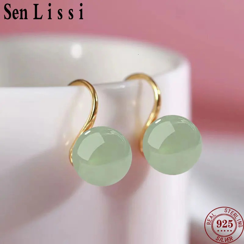 Senlissi- Retro 8-12mm Natural an Jade Earrings 925 Sterling Silver Stud 18k Earrings for Women Jewelry Gifts C2202578250522
