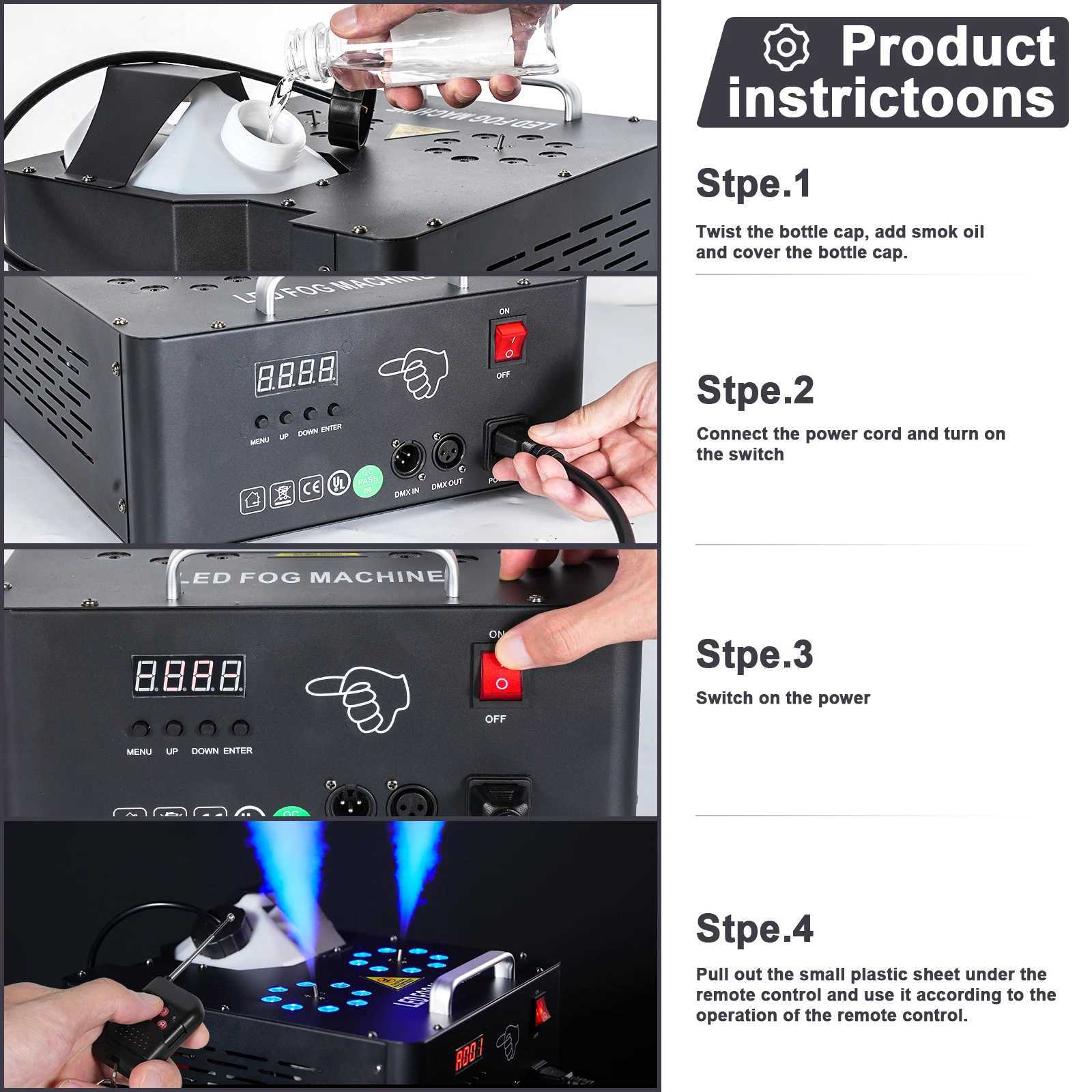 Fieryzeal 2000W Double-tube Adjustable Fog Machine DMX512 RGB 3in1 LED 13CH Smoke Machine Stage Colorful Spray for Party Banquet XJ250527