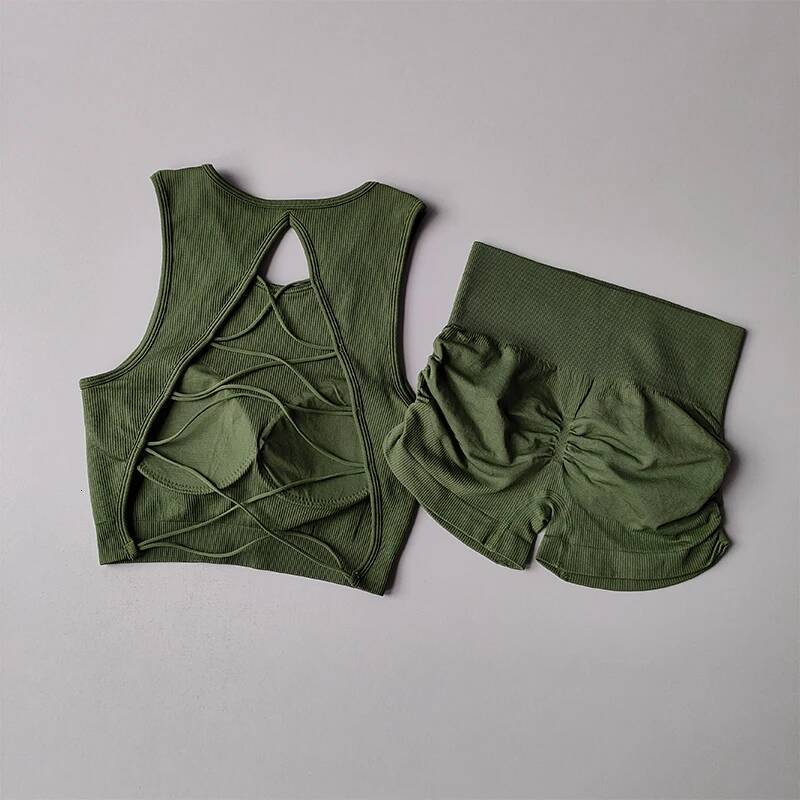 Seamless Beauty Back Yoga Running Quick-drying Tight Sports Bras and High Waisted Shorts Fiess Suit for Women Set