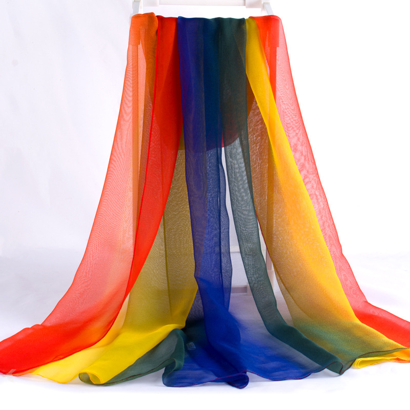 K845 Spring and summer gradient color silk scarf ladies scarf Georgette tulle scarf body training square dance dance silk scarf female