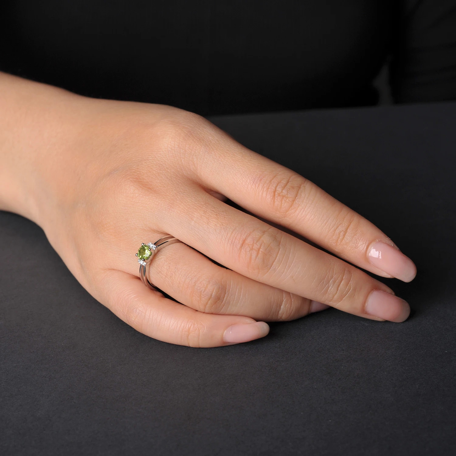Potiy 1.1ct Genuine Natural Peridot 925 Sterling Silver Solitaire Ring for Woman Fashion Gemstone Fine Jewelry Wedding 250519