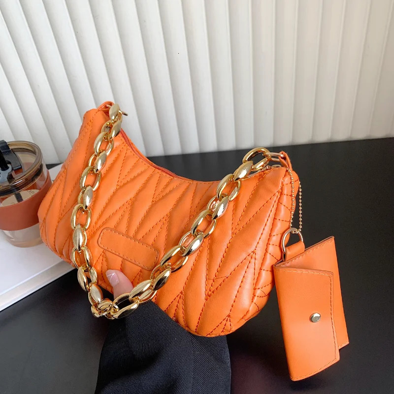 High-quality Lingge Womens One-Shoulder Dumpling Bag Girl Chain Armpit Bag Embroidery Thread Womens Two-Piece Womens Bag PU M 250526