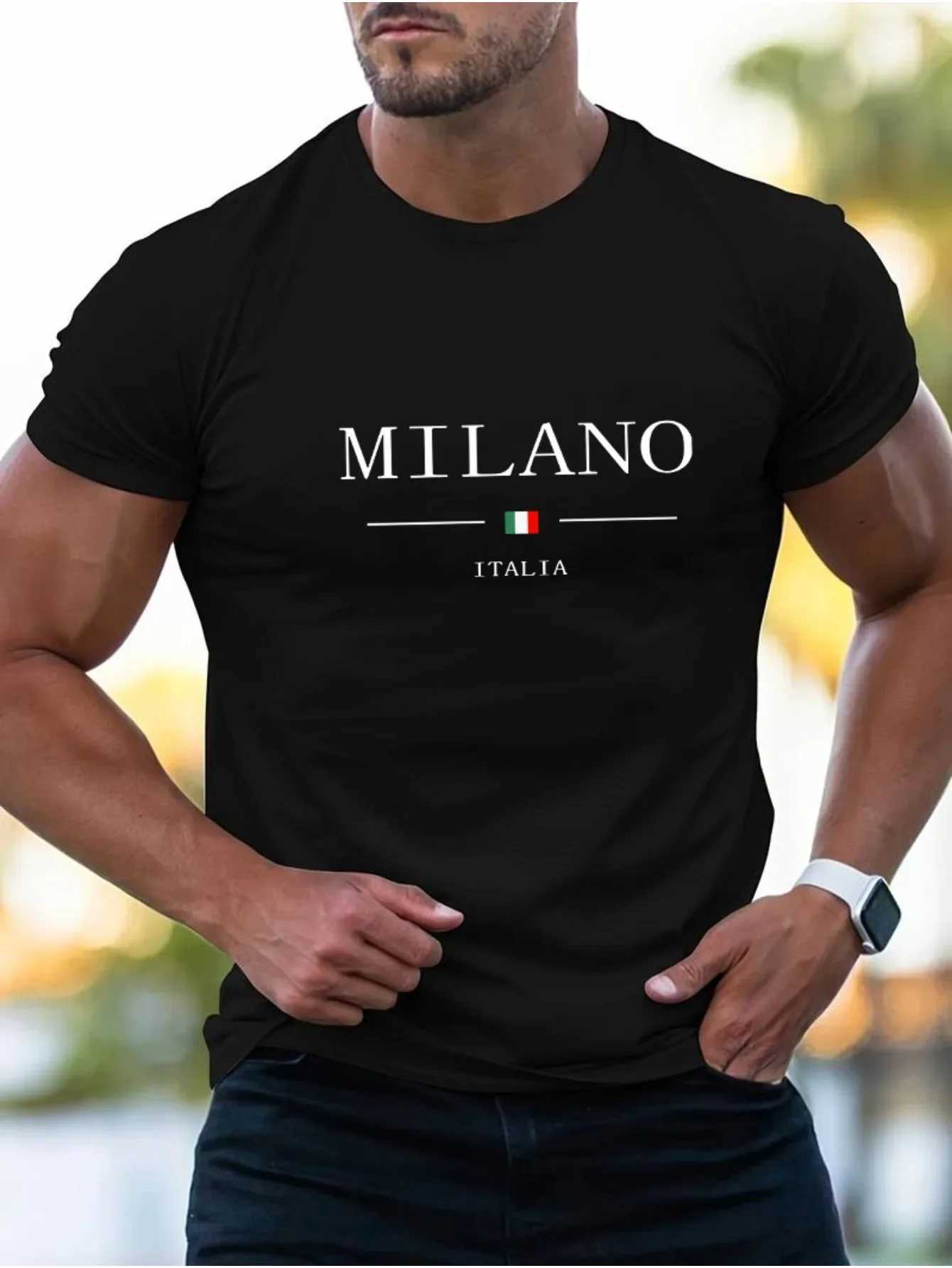 Summer New Men 100% cotton Milano print comfortable shopping crewneck short sleeve T-shirt top casual sport loose Z250527