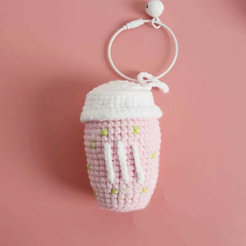Creative Coffee Cup Crochet Keychain For Car Keys Keychains Cute Knitting Cup Pendant Keyrings Handmade Knitted Keychains 2024 W250526
