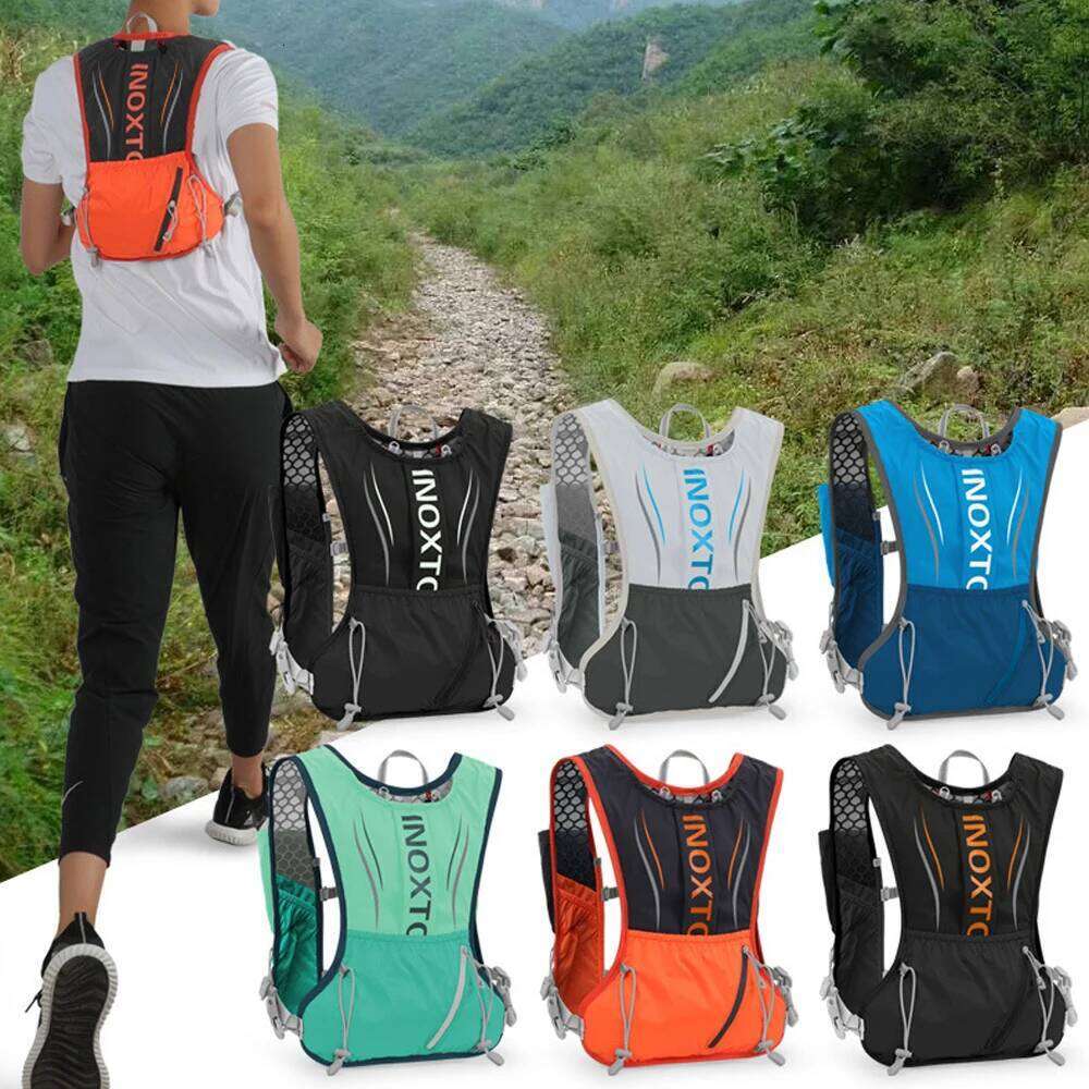 5L Hydration Backpack Running Vest Pack with 1pc 1.5L Bladder and 2pcs 450ml Soft Water Bottles for Outdoor Bag