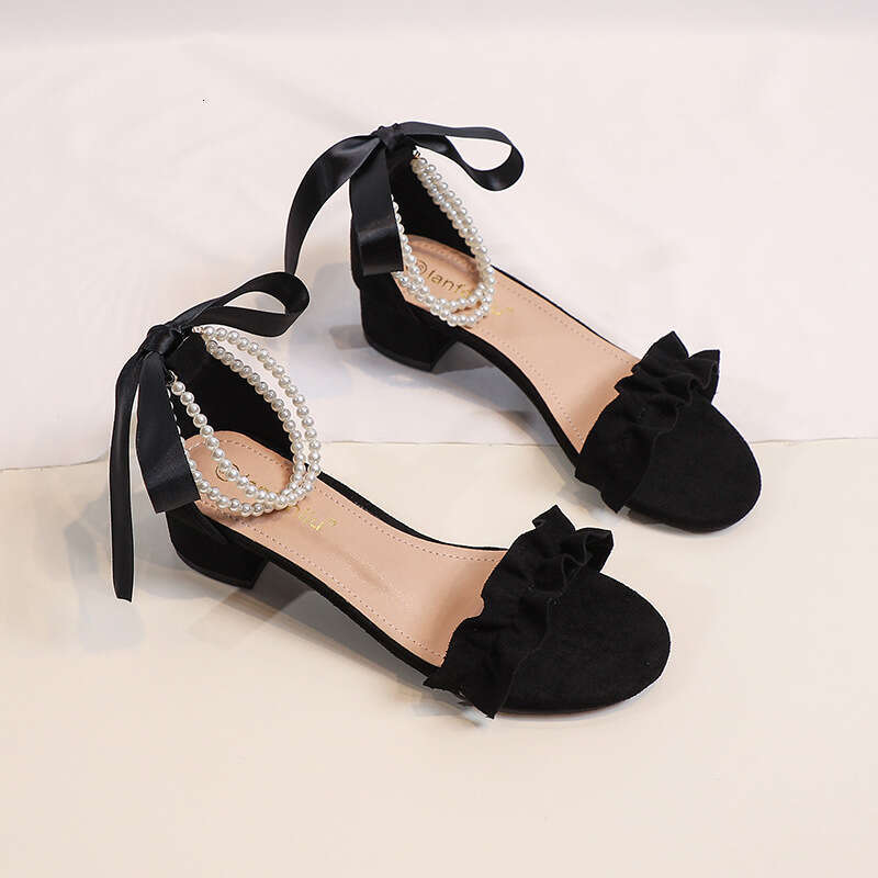 Women's Sandals Summer 2025 New Versatile Chunky Heel One-Strap Pearl Two-Way Fashion Matching Dress High Heels