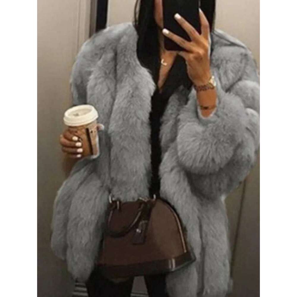 2024 Autumn Winter Female Korean Fashion Faux Fur Jacket Women Coats Loose Casual Warm Long Sleeve Outerwears Overcoat