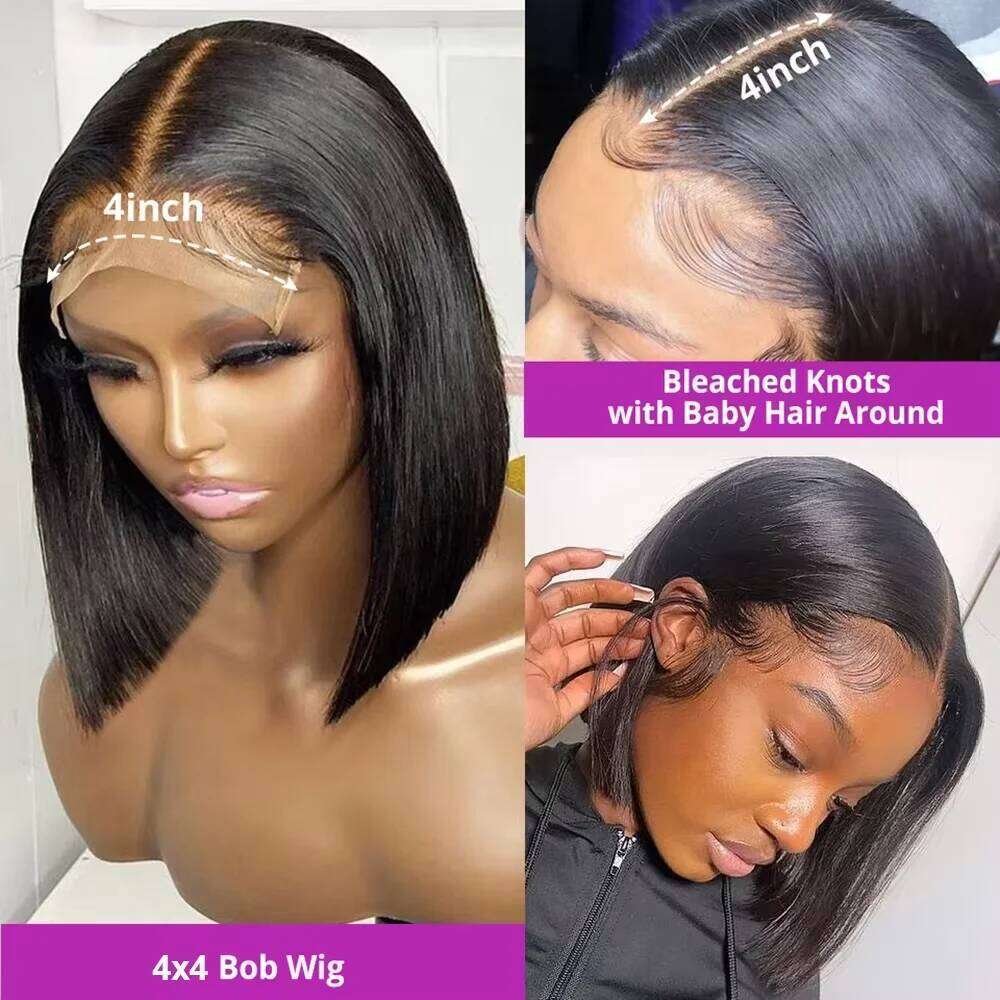 Bone Short Straight Bob 100% Brazilian Human Hair 4x4 HD Wigs 13x4 13x6 Lace Front Wig Preplucked For Women
