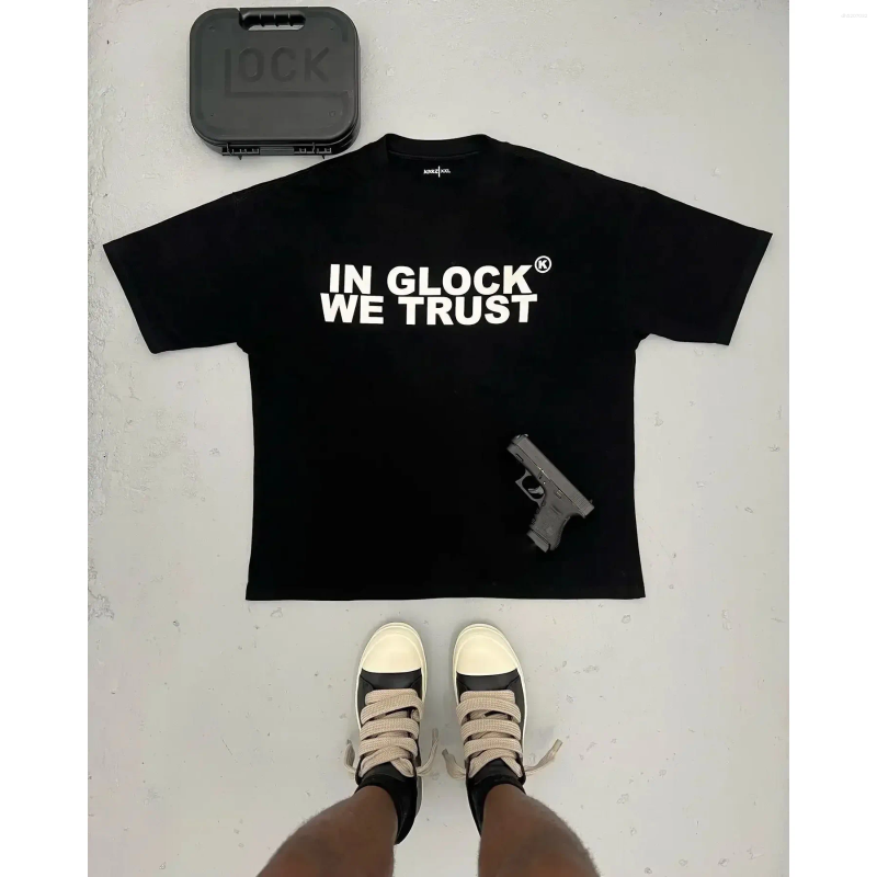 Men's Casual Shirts European And American Street Hip-hop Letter Pistol Print Short-sleeved T-shirt Women's Loose Summer