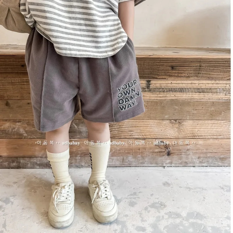 Korean Style Summer Child Shorts Washed Wide Leg Letter Print Casual Short Pants for Boys and Girls Kid Clothes B2282 250527
