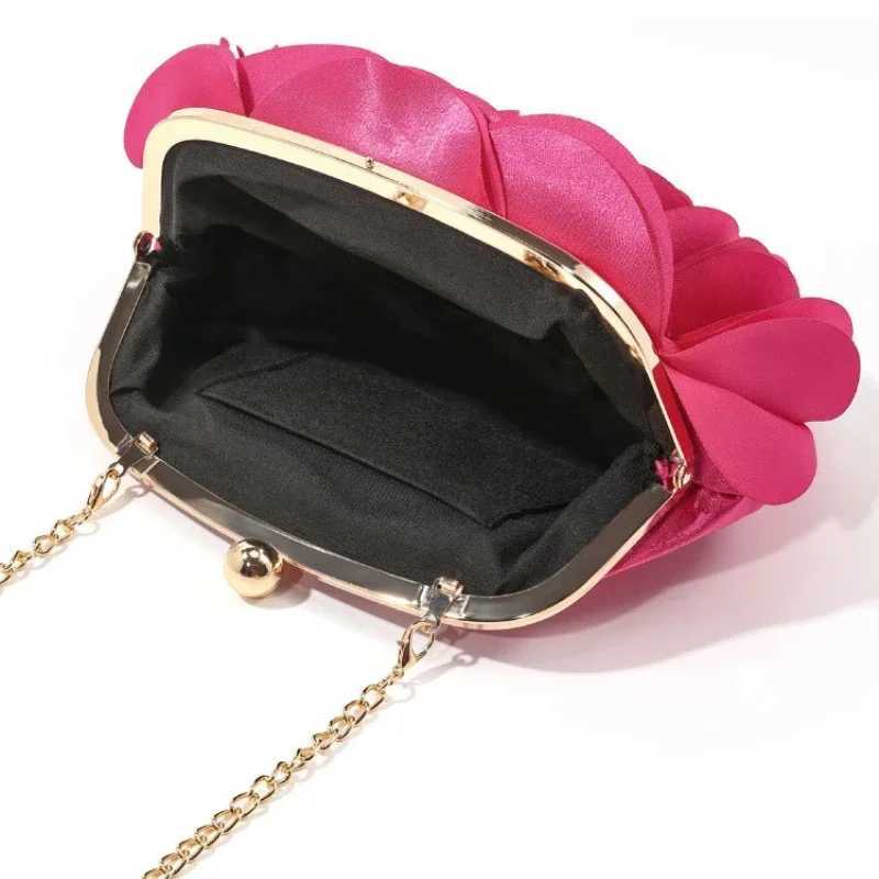 Sweet Coral Evening Bags Womens Multilayer Bridesmaids Satin 3D Floral Purse Wedding Clutches Nylon Fabric Soft Mini Handbags W250527