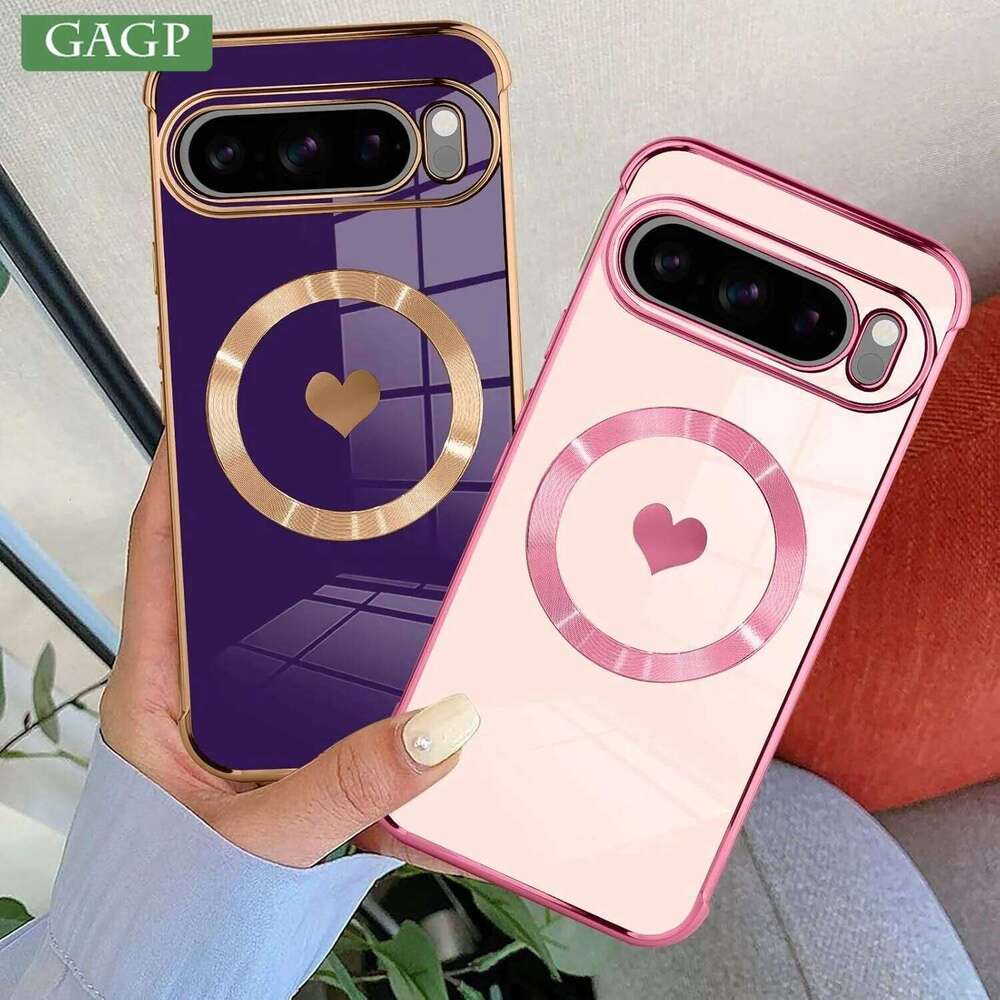 For Electroplate Love Heart Magsafe Case for Google 9A 7A 8A Pixel 8 9 Pro XL 9pro 8pro Magnetic Charging Cover