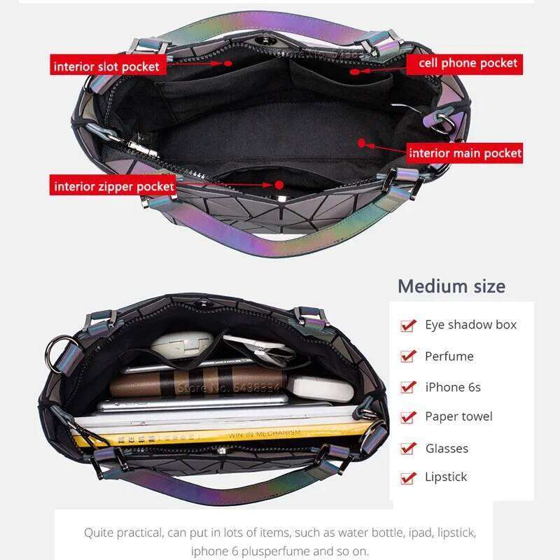 Luminous bag geometric bags for women 2021 Quilted Shoulder Bags set Folding Totes sac a main femme Handbags bolsa feminina