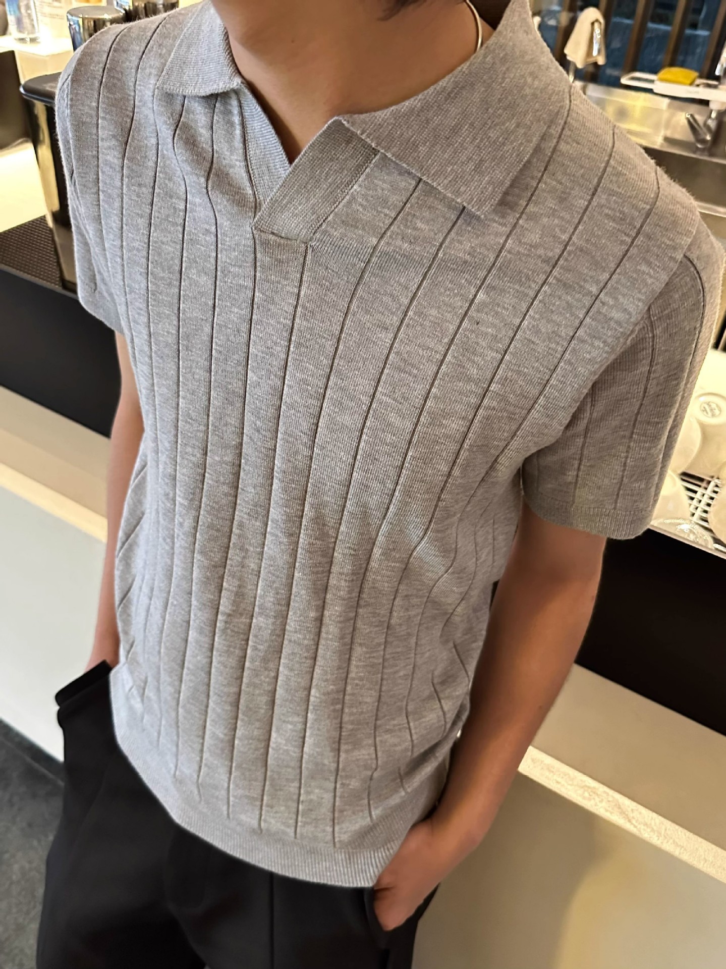 Retro Striped Snitted Sweater Mens Tshirt Classic Short sleeved Polo Shirt Summer Top Casual Lapel Super