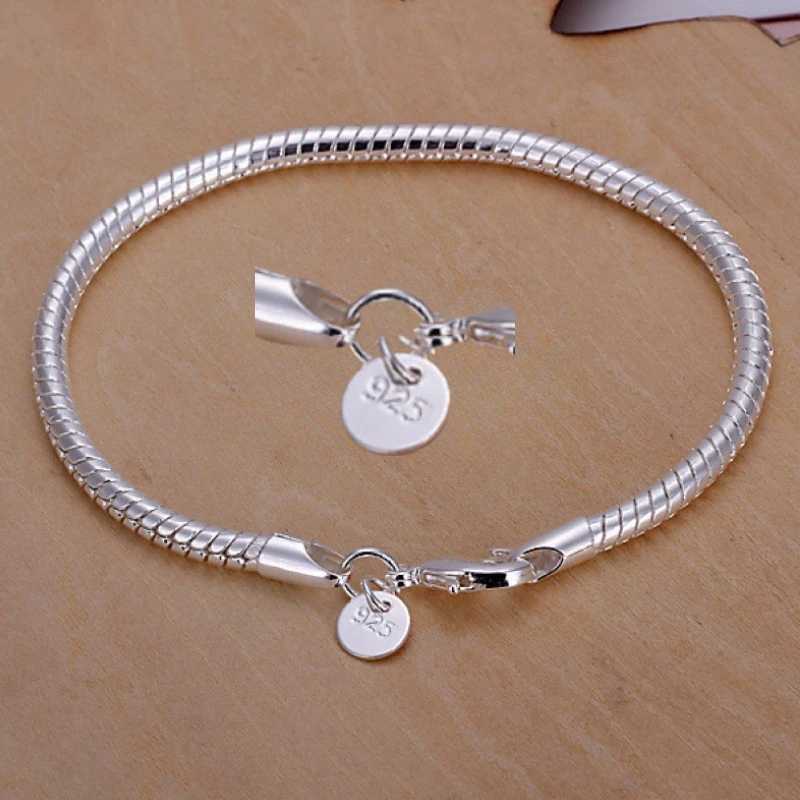 925 Sterling Silver 3MM Snake Chain Bracelets For Women Men Fashion Original Charm Bracelet Party Wedding Jewelry Holiday Gifts W250526