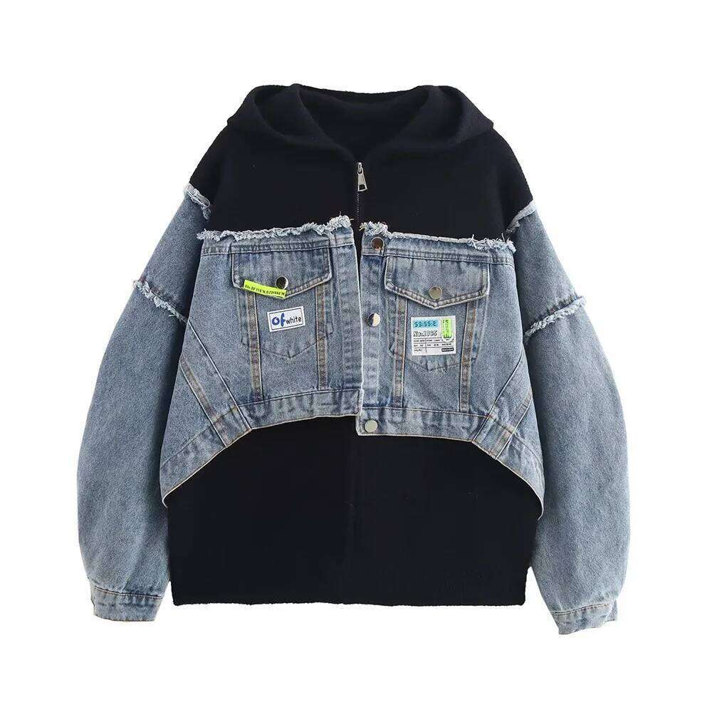 Autumn New Fashionable Women's Clothing Casual Elegant Design Sense Sweater Denim Patchwork Jacket Cardigan