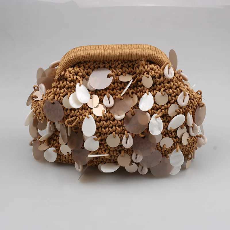 Straw Clutch Handbag Handmade Clutch Purse Cloud Dumpling Bag Sequins Woven Handbags Designer Weaving Pouch for Party Vacation W250527