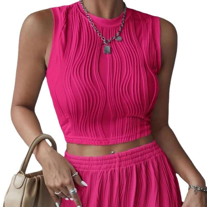 New 2025 Summer Women's OL Style Sleeveless Round Neck Slim Fit Tank Top