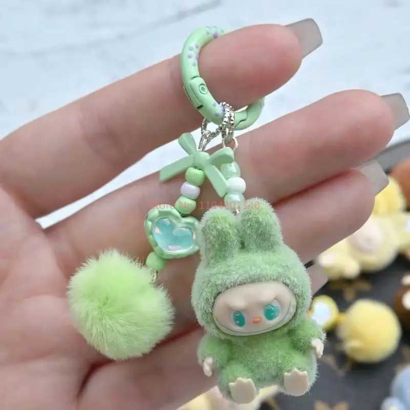 Hot Sale Labubu Series Cute Keychain Cartoon Creative Three-Dimensional Doll Student Schoolbag Pendant Car Keyring Toy Kid Gift W250526