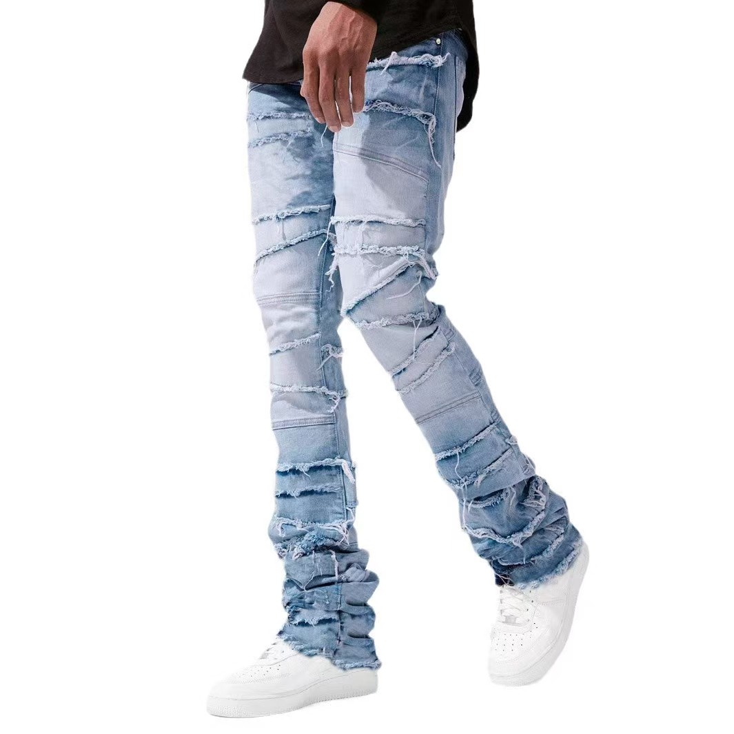 Mens jeans Designer jeans European American street fashion mens jeans ins hot selling stretch patchwork straight leg jeans