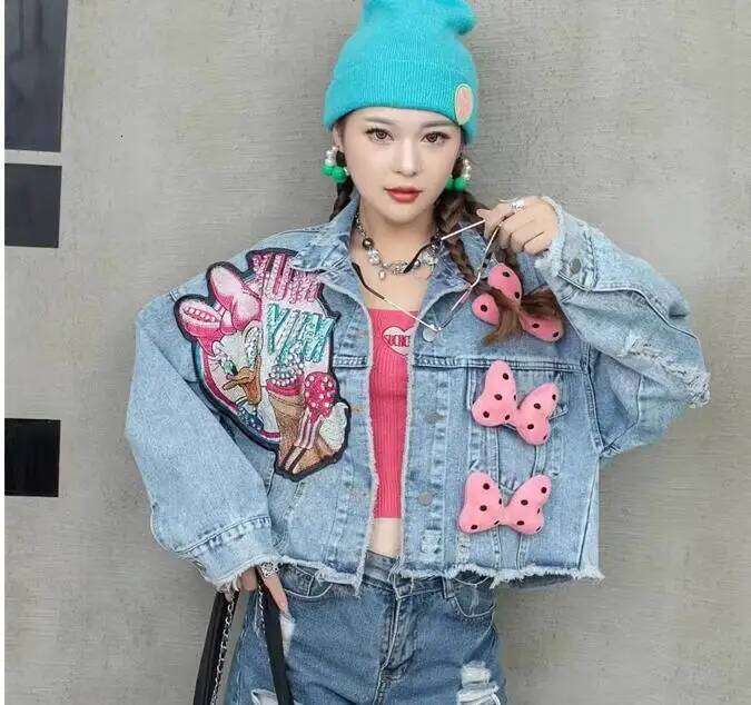 2024 Jeans Overcoat Oversized Younger Coat Women's Spring Autumn New Long Sleeves Fashion Design Heavy Industry Denim Top Jacket