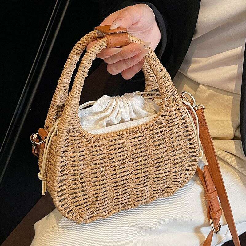 Handwoven straw bag 2025 New Beach Vacation Straw Pastoral Style Shoulder Woven Bag for Women