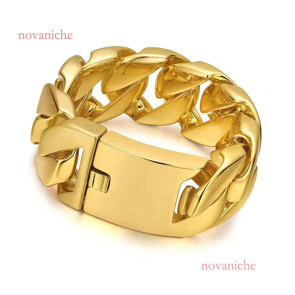 24mm Stainless Steel Cuban Men Gold Plated Fashion Hip Hop Jewelry Bracelet & Bangle for Family Gift