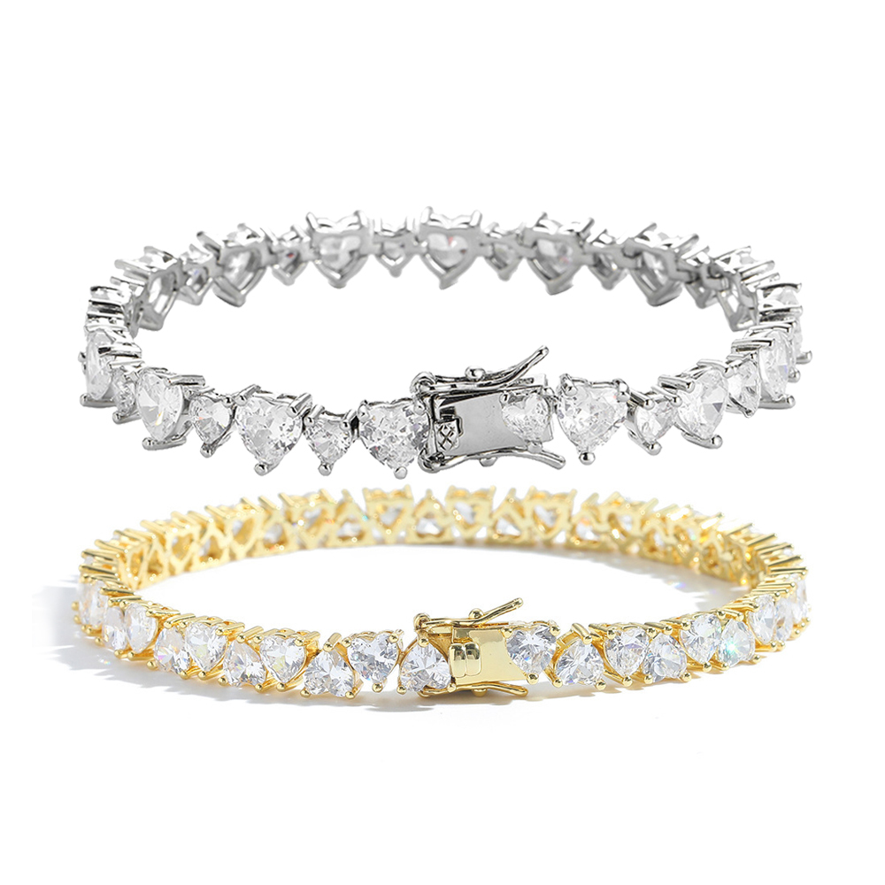 Heart Shaped Prong Mixed Cubic Zirconia Tennis Bracelet Full Cz Stones Charms Bangle Wristband For Men And Women Hip Hop Wolf Tide Jewelry Female Puls