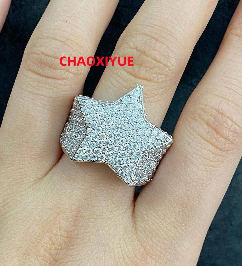 Fully Iced Out Moissanite Diamond Star Ring Hip Hop Jewelry Customized Jewelry Beautiful Star Ring Best Gift for Men
