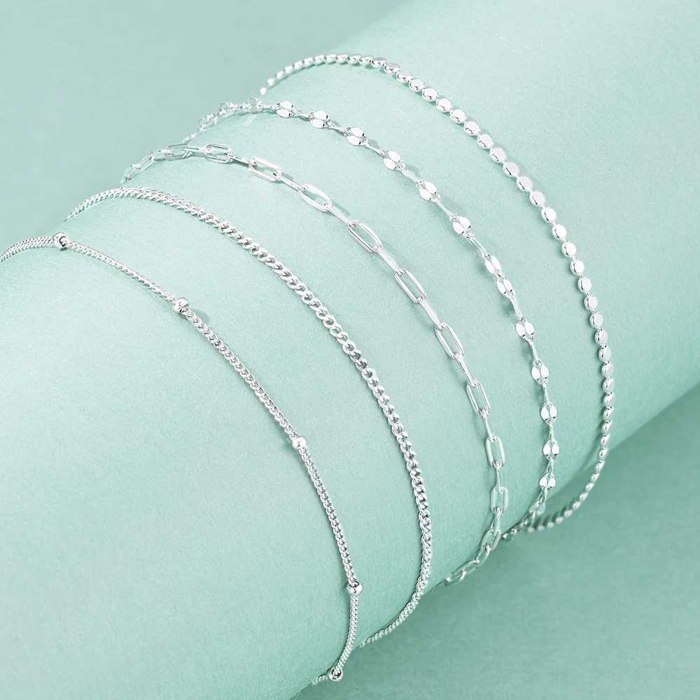BOAKO 925 Sterling Silver Simple Bracelets For Women Girl Multi Type Heart-shaped Chain Twine Chain Water Wave Chain Fine Bangle W250526