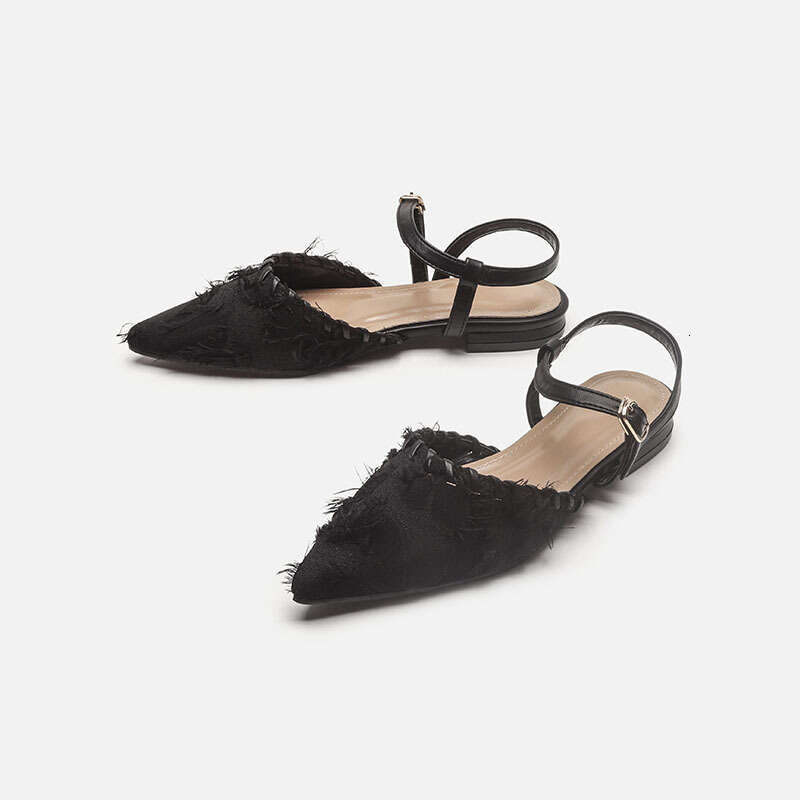2025 Summer New K Versatile French Genuine Leather Single Shoes Fairy Style Pointed Flat Closed Toe Sandals for Women