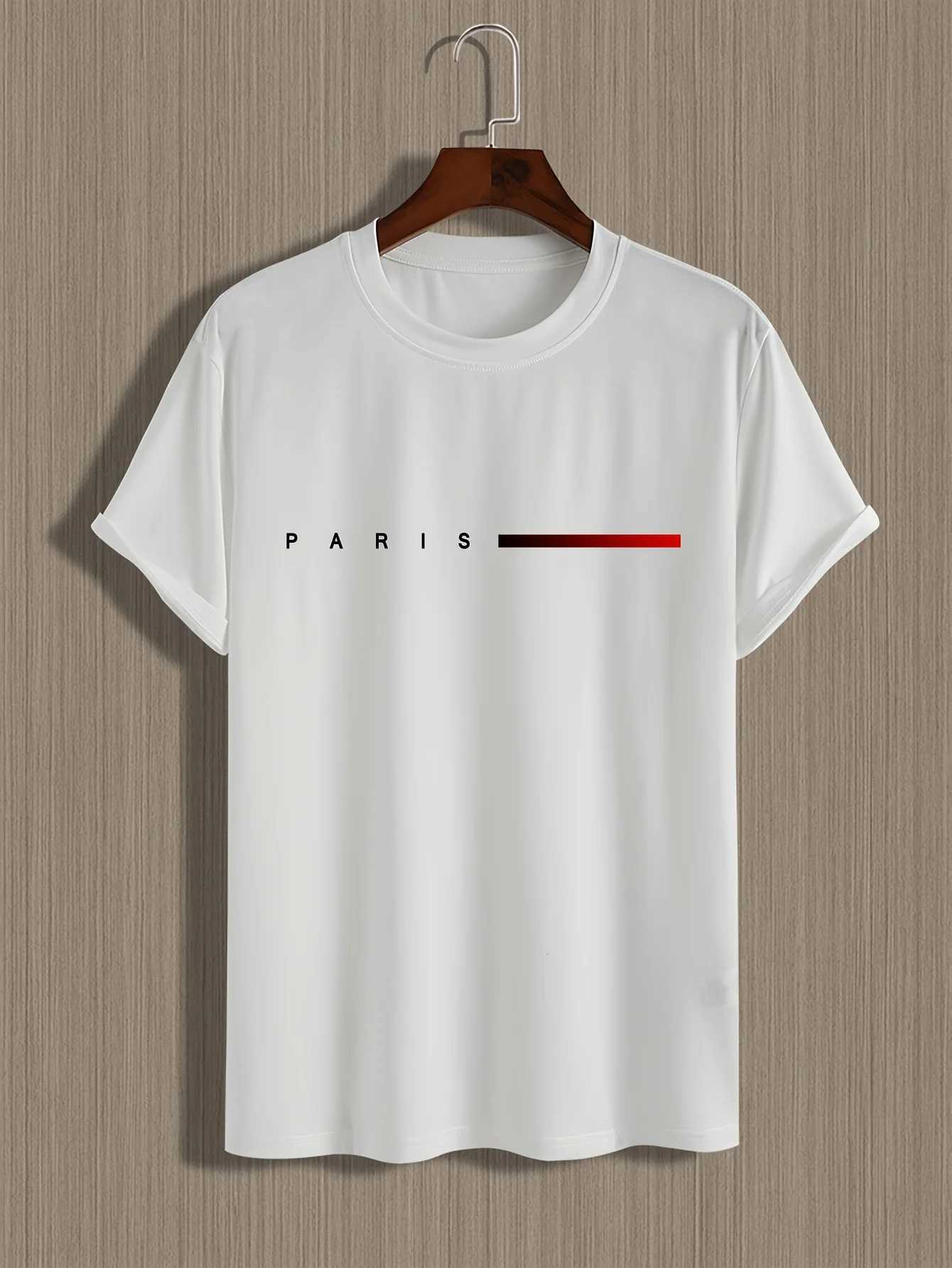 Mens 100% cotton summer loose PARIS Creative Letter print casual slim fit round neck short sleeved T-shirt top Z250527
