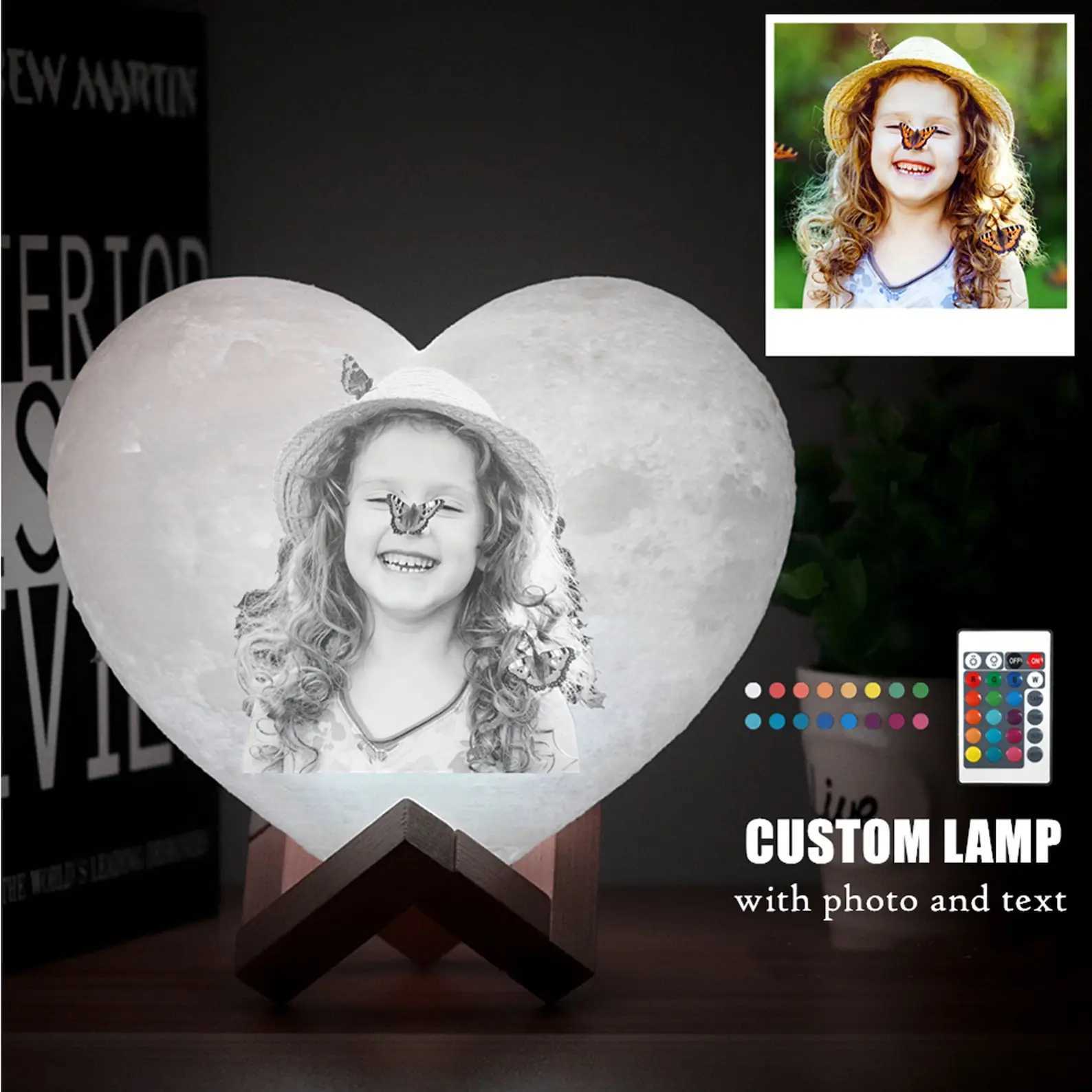 Customized Moon Lamp with Photo Text Heart Shape 3D Printed Moon Night Light Personalized Gifts for Birthday Father Mothers Day XJ250527