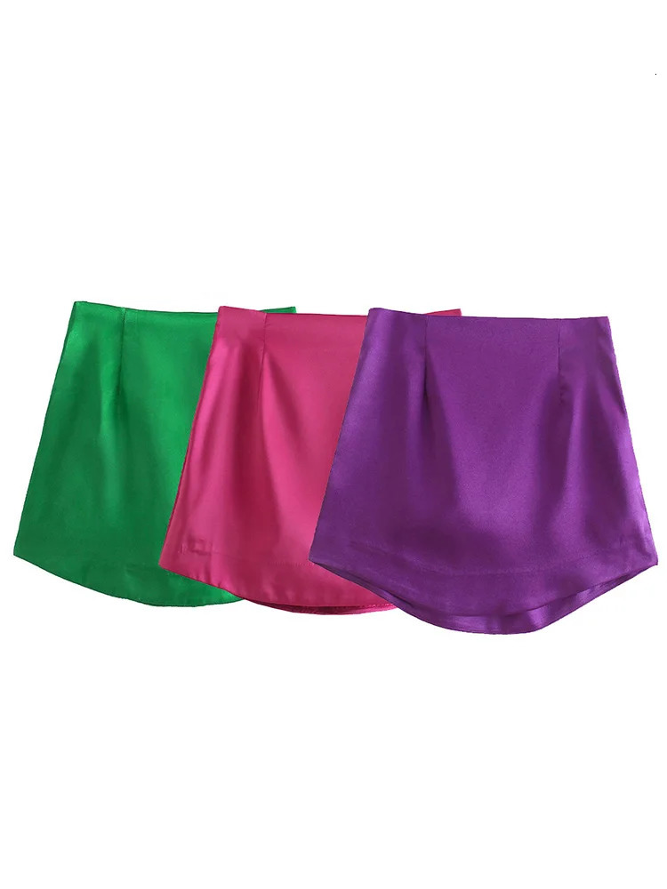 Willshela Women Fashion Purple Satin Mini Skirt High-waist Side Zipper Chic Lady Woman INS style Soft Short skirts 250521