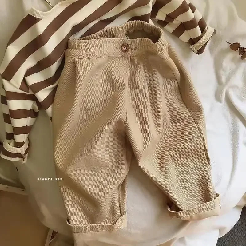 Childrens Korean Casual Pants for Babies Spring Boys and Girls Solid Color Loose Fitting Harlan Long 250527