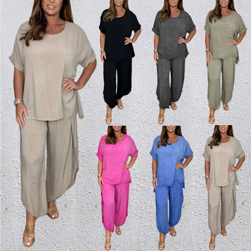 2025 Hot Item Women's Fashion Casual Loose Plus Size Set Short Sleeve
