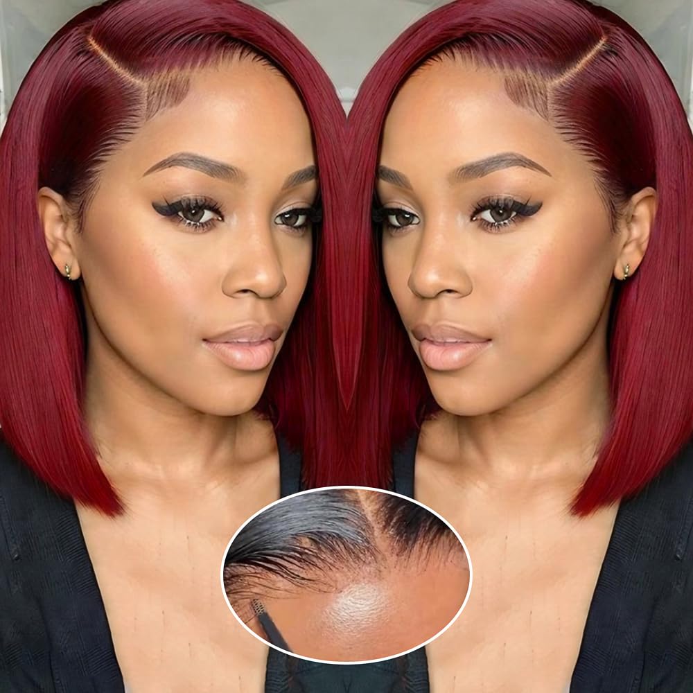 8inch Blue Short Bob Wigs Simulation human Hair Pixie Cut Peruvian 13x4 For Women 180 Density Blonde Fashionable Front Transparent Lace Synthetic Wig