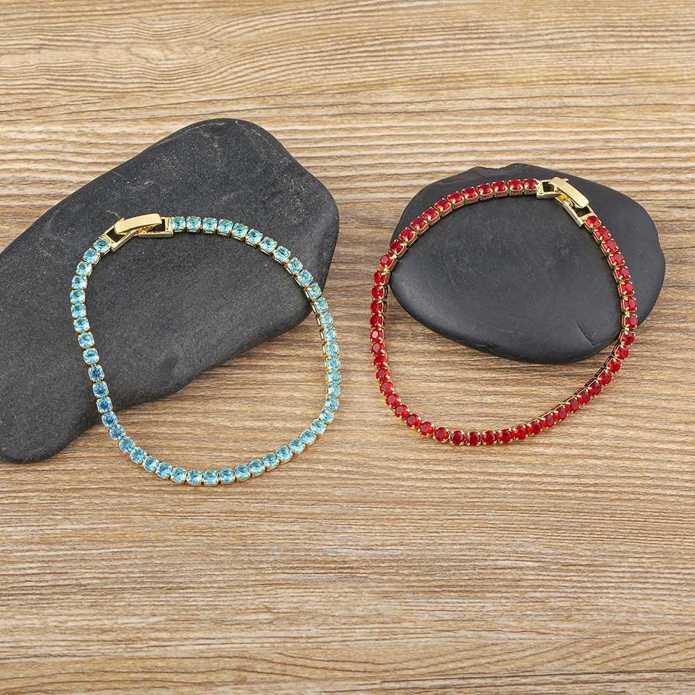 Nidin Tennis Chain Bracelet for Women Luxury Handy 4 Claws Mosaic Cubic Zirconia 6 Rainbow Colors Fashion Party Jewelry Gift W250526