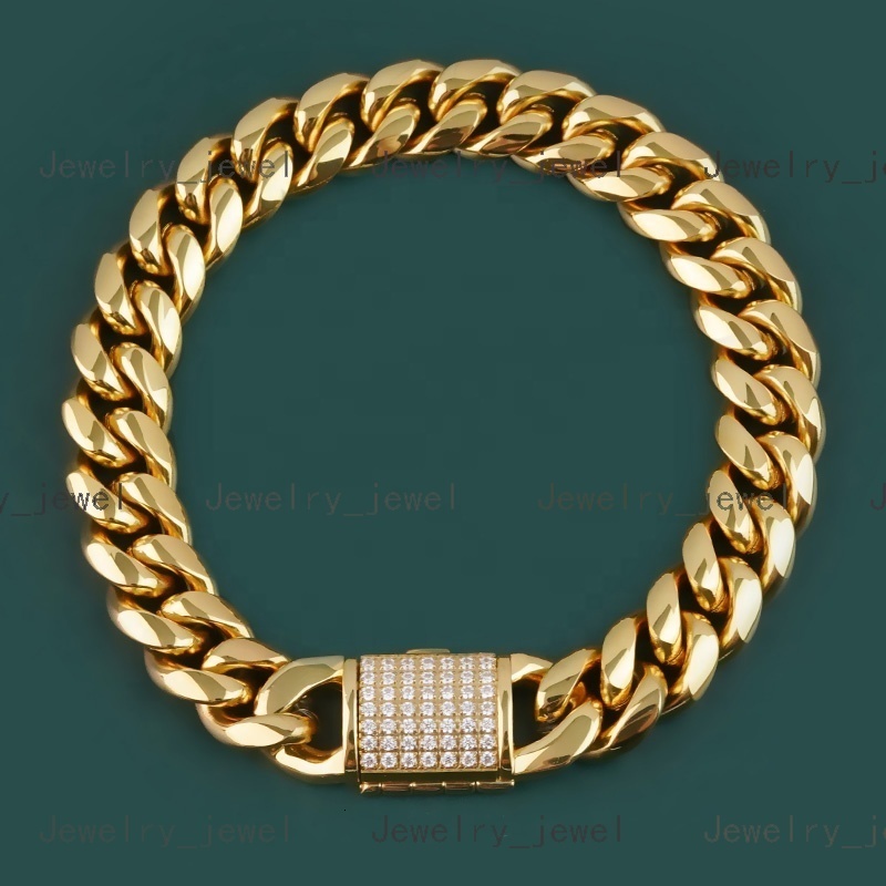 Cuban Link Bracelet Chains Stainless Steel Jewelry Miami Bracelets 18K Gold PVD Vacuum Plating CZ Diamond Button