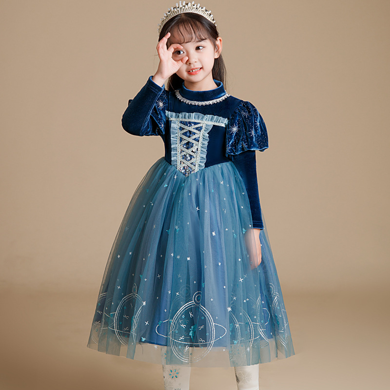 DISNEY designer kids clothes infant designer clothes Frozen Elsa Princess Dress Princess designer dress performance costume comfortable and soft.
