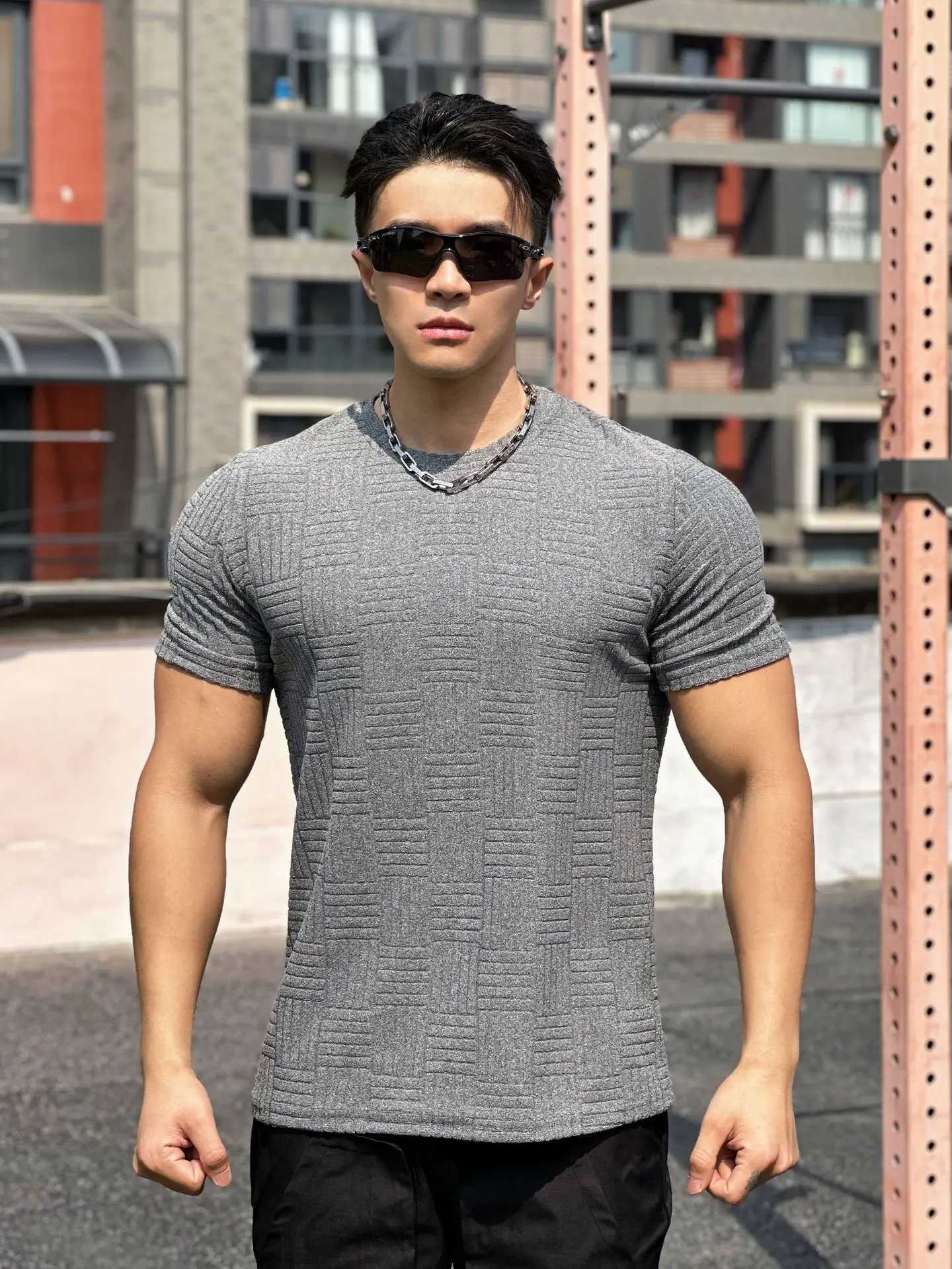 Spring And Summer New Muscle Sports Semi-Tight Fitness Short Sleeve Mens Basketball Running Training Terry Cloth Sports T-Shirt Z250527
